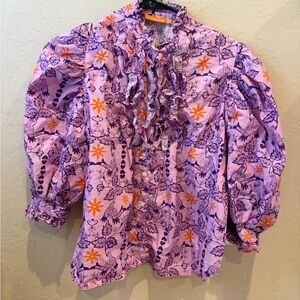 OLIPHANT Lovebird Lilac Ruffle Front Button Blouse XSmall